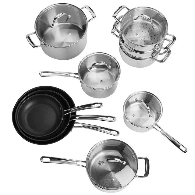 M&S 3 Piece Stainless Steel Pan Set Silver Home, Garden & Outdoor M&S   