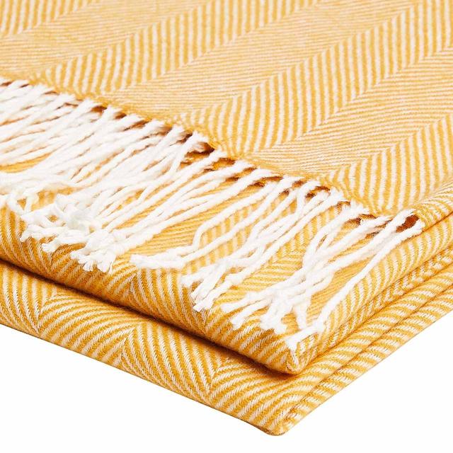 M&S Herringbone Throw, Ochre General Household M&S   