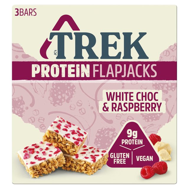 TREK White Chocolate & Raspberry Protein Flapjacks Food Cupboard M&S   