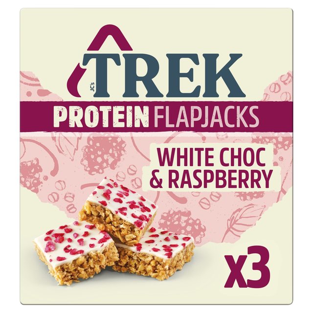 TREK White Chocolate & Raspberry Protein Flapjacks Food Cupboard M&S   