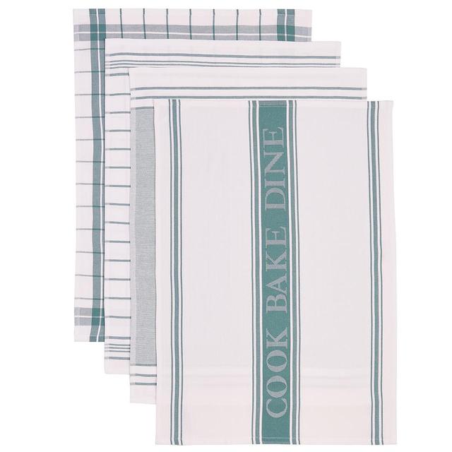 M&S Set of 4 Antibacterial Striped Tea Towels, Green