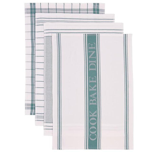 M&S Set of 4 Antibacterial Striped Tea Towels, Green Tableware & Kitchen Accessories M&S   