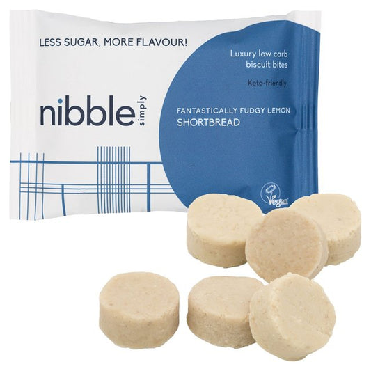 Nibble Simply Fantastically Fudgy Lemon Shortbread Low Carb Biscuit Bites Keto M&S Title  