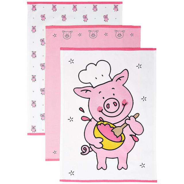 M&S Set of 3 Percy Pig Tea Towels, Pink