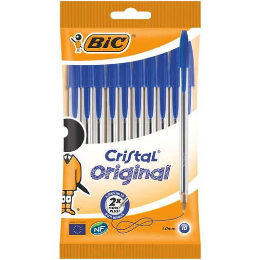 BIC Cristal Original Ballpoint Pens Blue Pouch of 10 Desk Storage & Filing M&S   