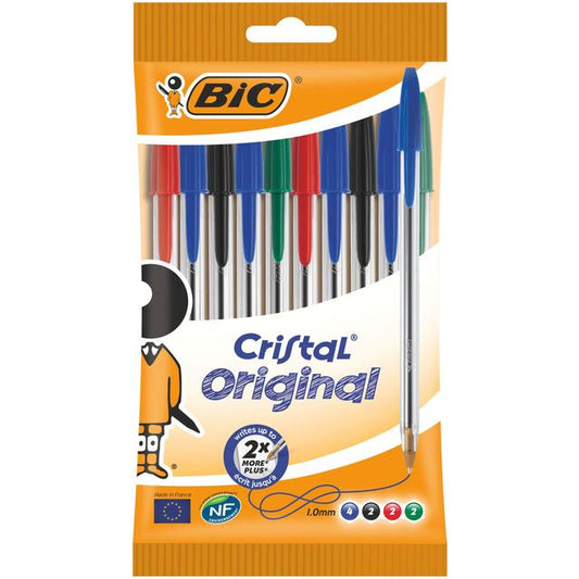 BIC Cristal Original Ballpoint Pens Assorted Pouch of 10 Desk Storage & Filing M&S Title  