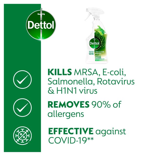 Dettol Tru Clean Antibacterial Surface Cleaner Spray Lime and Lemongrass Accessories & Cleaning M&S   