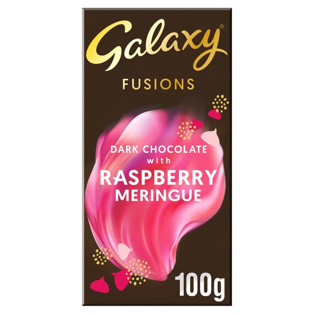 Galaxy Fusions Luxury Dark Chocolate with Raspberry & Meringue Block Bar Sweets M&S   