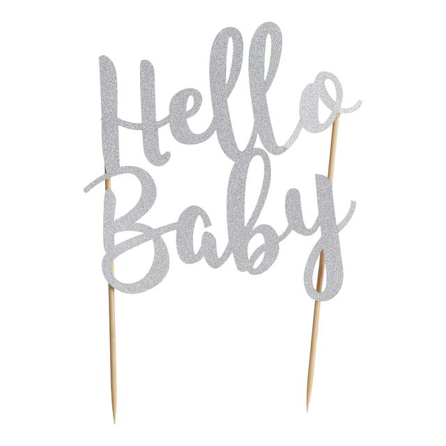 Mason Cash Hello Baby Silver Glitter Topper