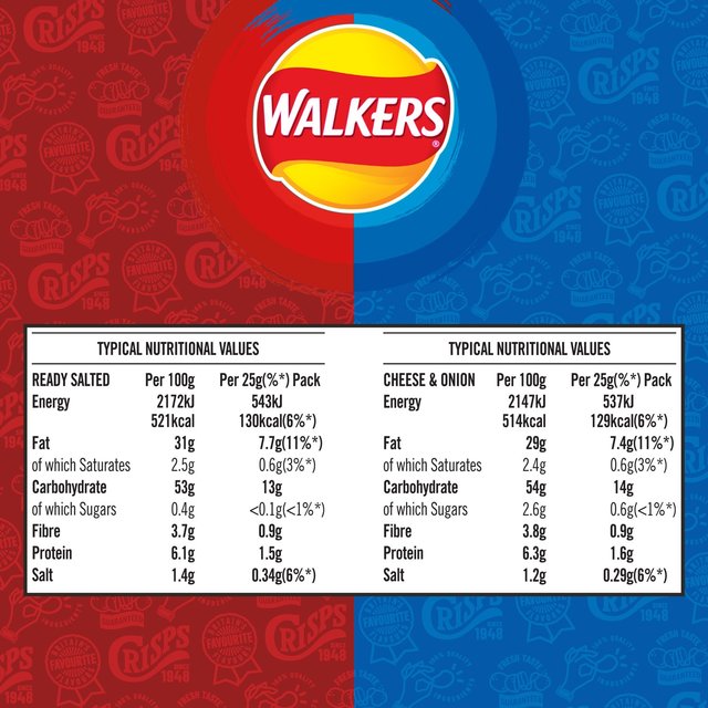 Walkers Ready Salted, Cheese & Onion Variety Multipack Crisps Snacks & Confectionery M&S   