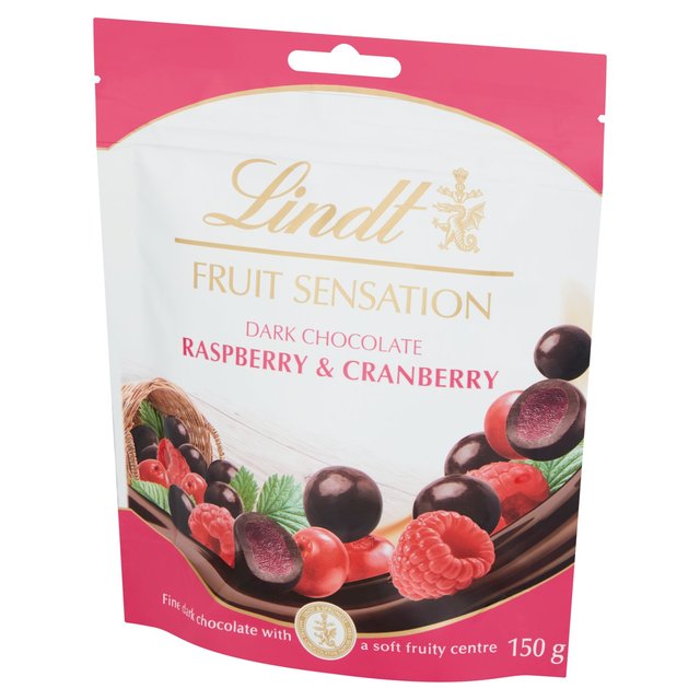 Lindt FRUIT SENSATION Dark Chocolate with Raspberry & Cranberry Pouch Food Cupboard M&S   