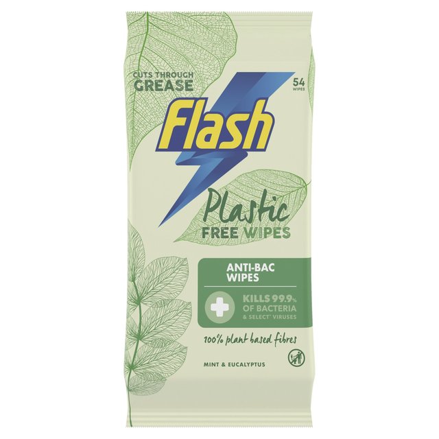 Flash Plastic Free Antibacterial Wipes 54CT Accessories & Cleaning M&S   