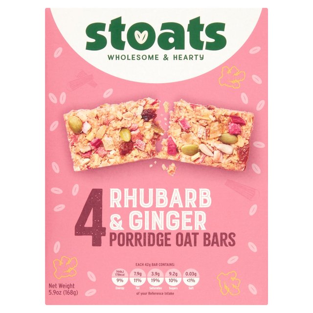 Stoats Rhubarb & Ginger Porridge Oat Bars 4x42g