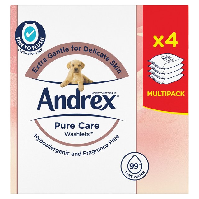 Andrex Pure Care Washlets Moist Toilet Tissue Quad Pack