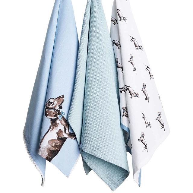 M&S Set of 3 Pure Cotton Dachshund Tea Towels