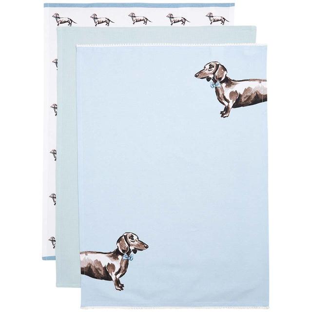 M S Set of 3 Pure Cotton Dachshund Tea Towels McGrocer