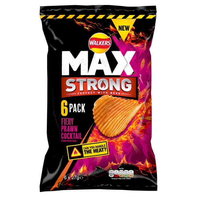 Walkers Max Strong Fiery Prawn Cocktail Multipack Crisps