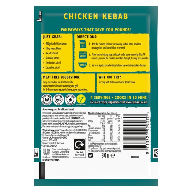 Colman's Chicken Kebab Dry Packet Mix WORLD FOODS M&S   