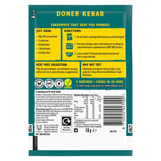 Colman's Doner Kebab Dry Packet Mix WORLD FOODS M&S   