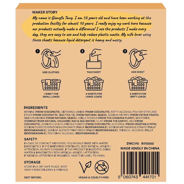 Zero Waste Club Detergent Sheets Plastic Free - Unscented Laundry M&S   