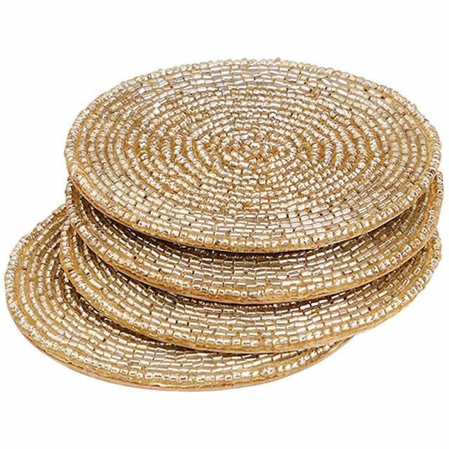 M&S Collection Set of 4 Beaded Coasters 'One Size Gold Mix