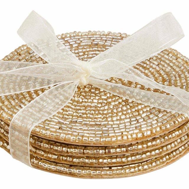 M&S Collection Set of 4 Beaded Coasters 'One Size Gold Mix