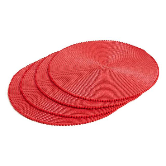 M&S Set of 4 Pom Pom Placemats '1SIZE Red Tableware & Kitchen Accessories M&S   