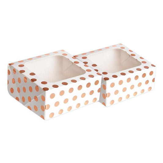 Anniversary House Rose Gold Polka Dot Square Treat Boxes with Window Foil Sugar & Home Baking M&S Title  