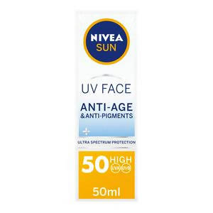 Nivea Sun UV Face Suncream SPF 50 Q10 Anti-Age & Anti-Pigments 50ml face & body skincare Sainsburys   