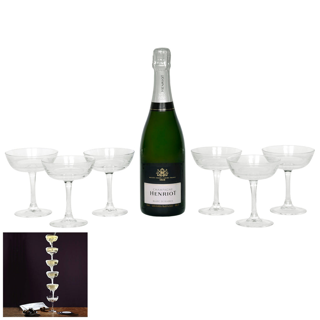 Henriot Blanc de Blancs Champagne with 6 Stacking Glasses, 75cl