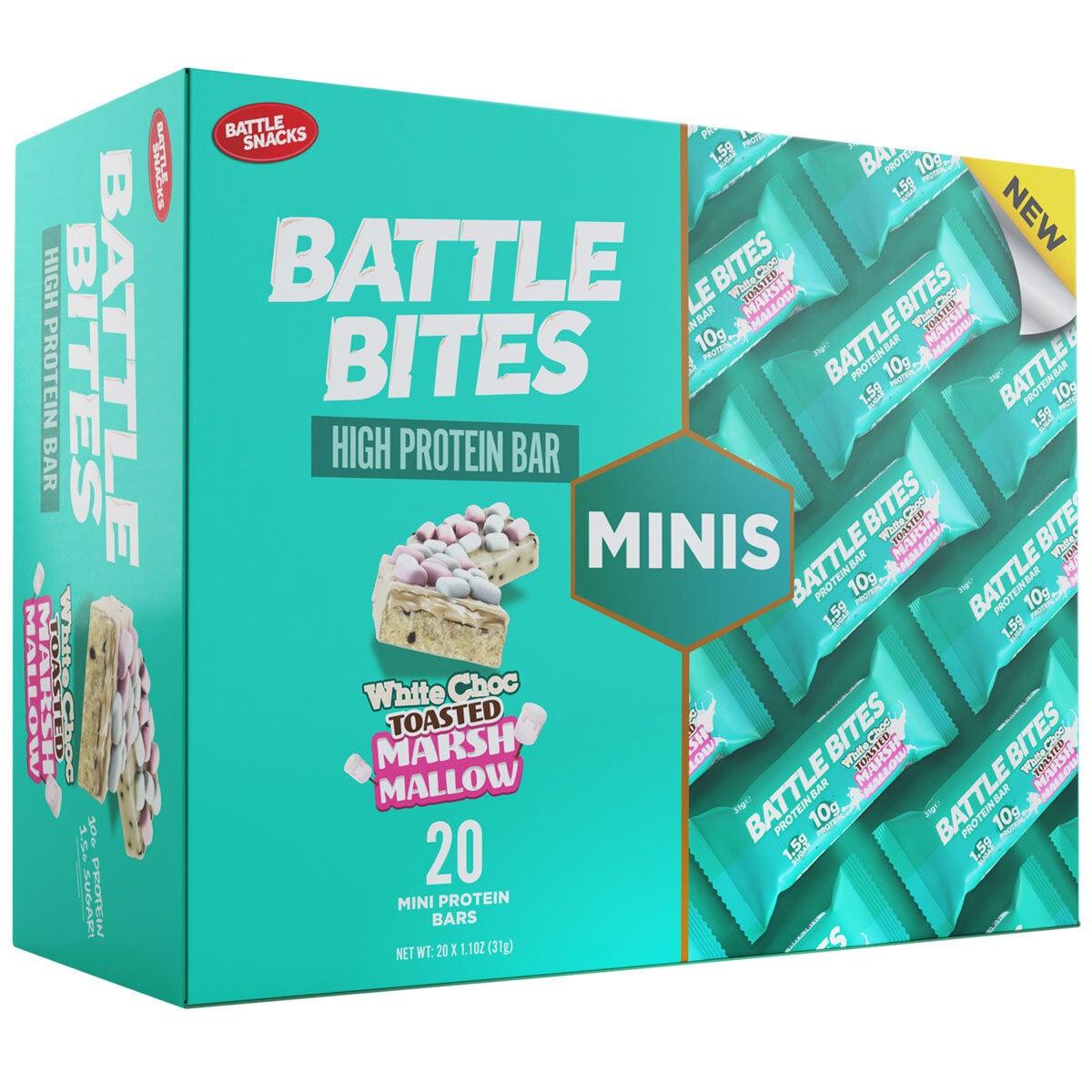Battle Bites White Chocolate Toasted Marshmallow Minis Protein Bar, 20 x 31g - McGrocer