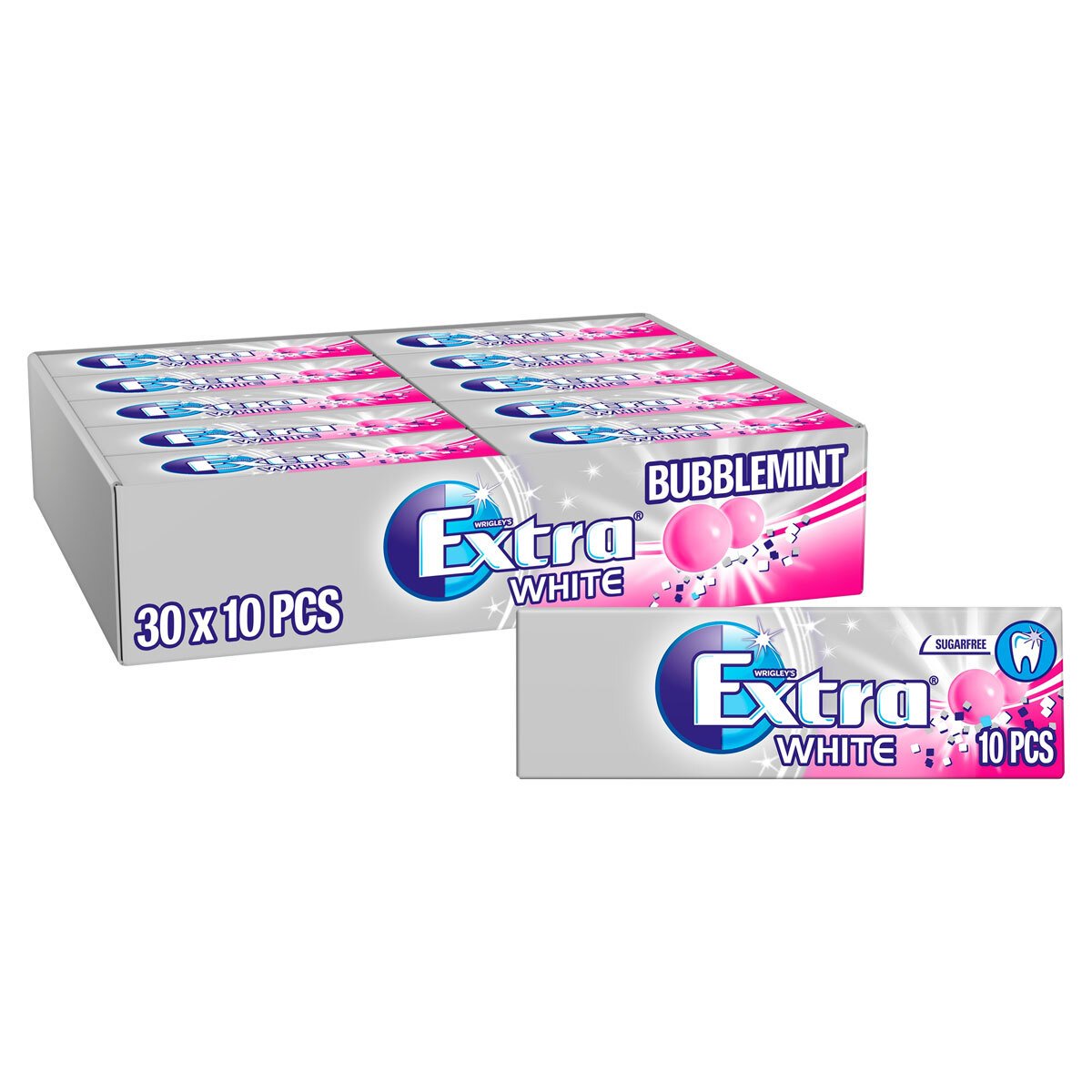 Wrigley's Extra White Bubblemint Chewing Gum, 30 x 10 Pack Snacks Costco UK Packs  