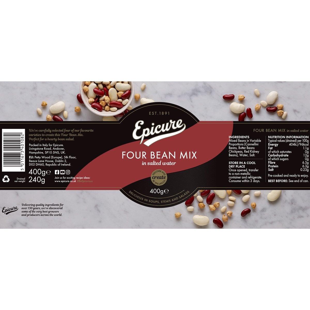 Epicure Four Bean Mix in Water, 6 x 400g Healthy food Costco UK weight  