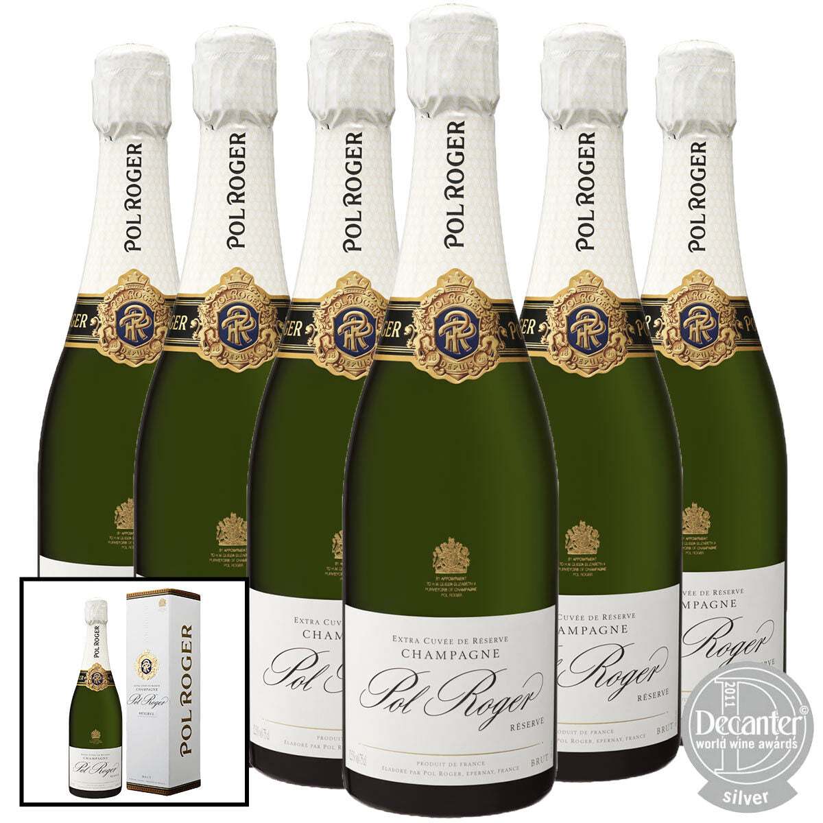 Pol Roger Brut Reserve NV Champagne, 6 x 75cl with Gift Box - McGrocer