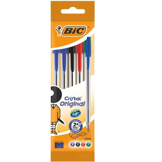BIC Cristal Original Ballpoint Pens Assorted Pouch of 4 Desk Storage & Filing M&S Title  