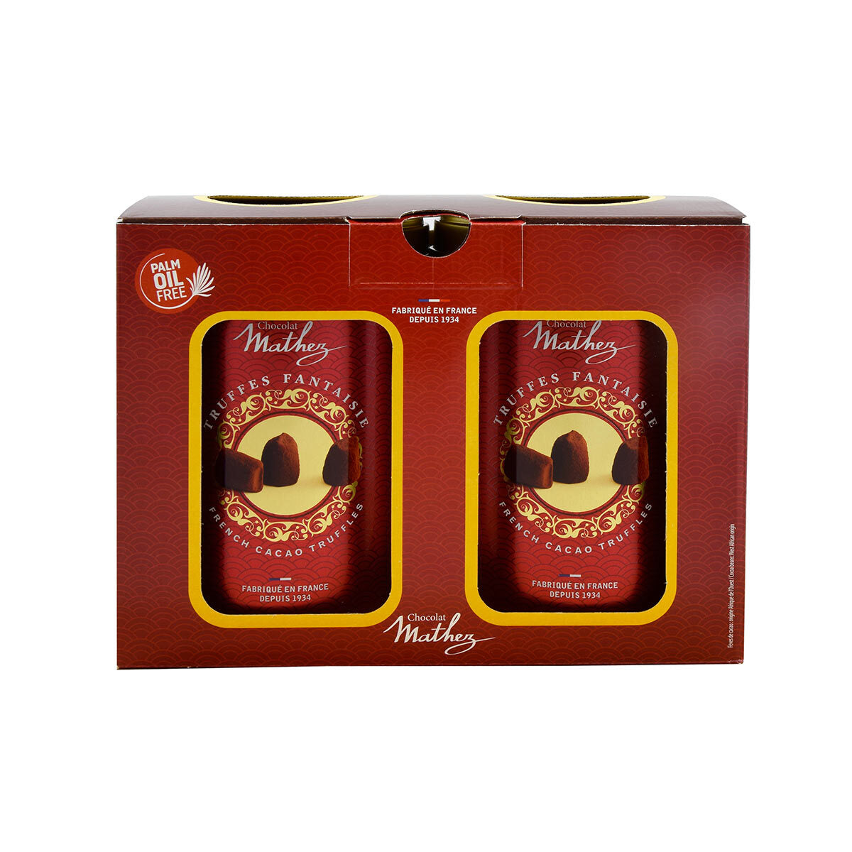 Mathez Cocoa Dusted French Truffles, 2 x 500g Tins Snacks Costco UK weight  