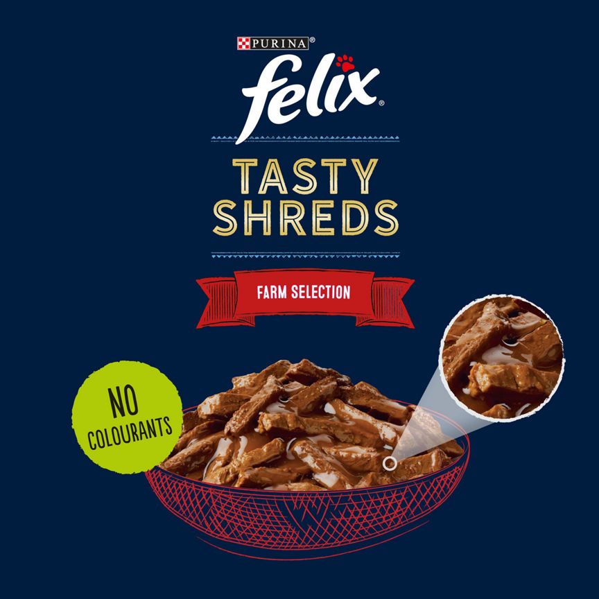 Felix Tasty Shreds Farm Selection in Gravy Cat Food Pouches Cat Food & Accessories ASDA   