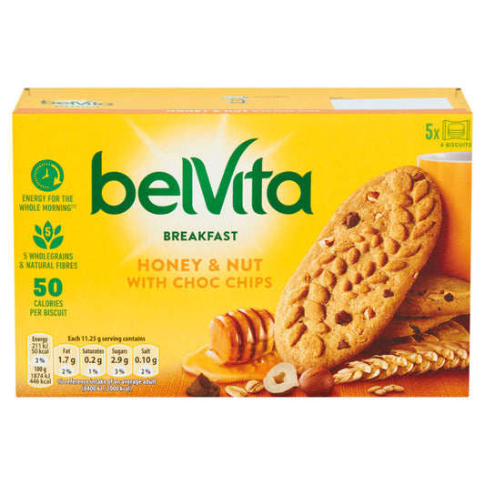 Belvita Breakfast Biscuits Honey & Nuts with Choc Chips 5 Pack Cereals ASDA   