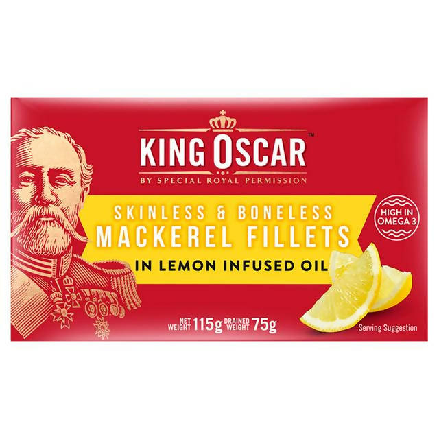 King Oscar Skinless & Boneless Mackerel Fillets in Lemon Infused Oil 115g