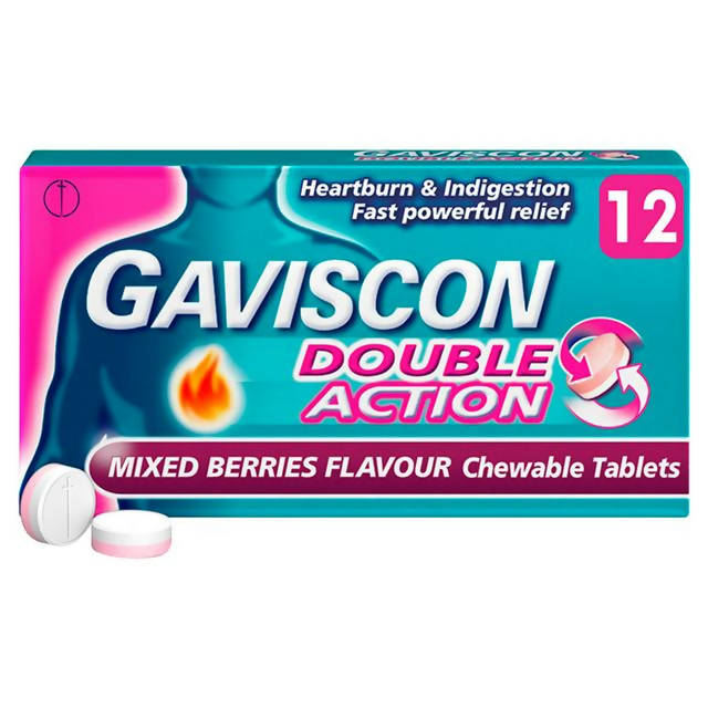 Gaviscon Double Action Heartburn & Indigestion Mixed Berries Flavour Tablets x12 - McGrocer