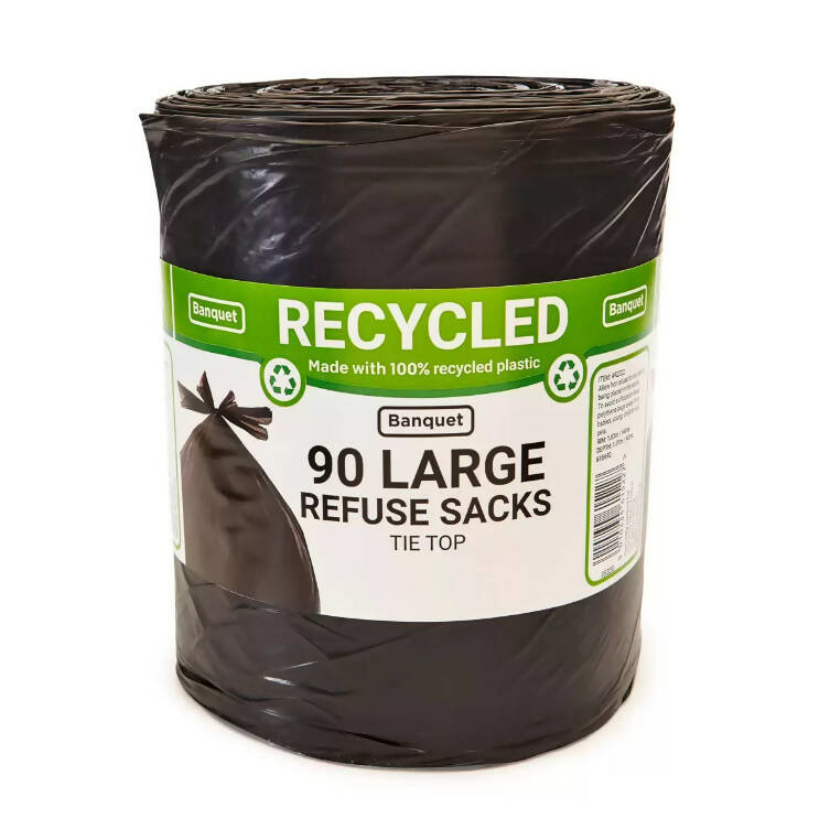 Banquet Recycled Tie Top Large Refuse Sacks, 90 Bags GOODS Costco UK   