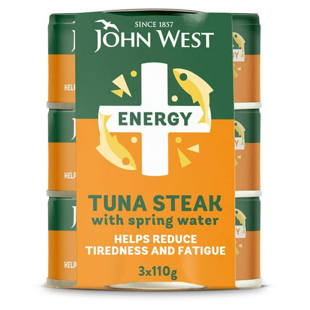 John West Energy No Drain Tuna Steak with Springwater 3x110g