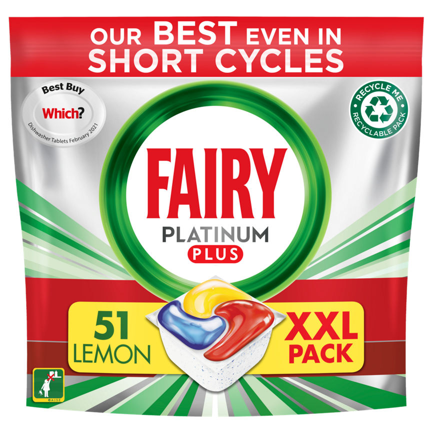 Fairy Platinum Plus All In One Dishwasher Tablets Lemon, 51 Tablets