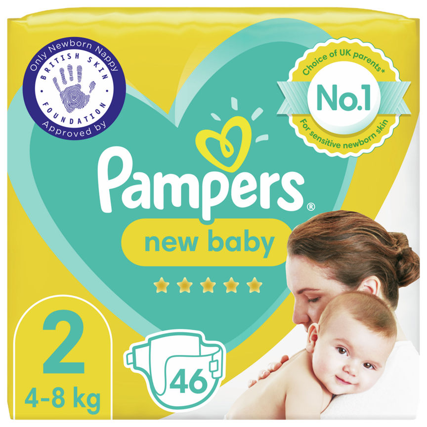 Pampers New Baby Size 2, 46 Nappies, 4kg-8kg, Essential Pack