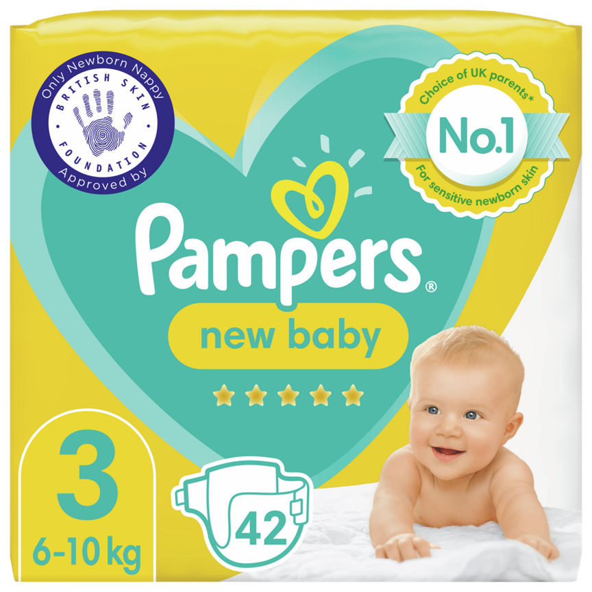 Pampers New Baby Size 3, 42 Nappies, 6kg-10kg, Essential Pack Nappies & Wipes ASDA   