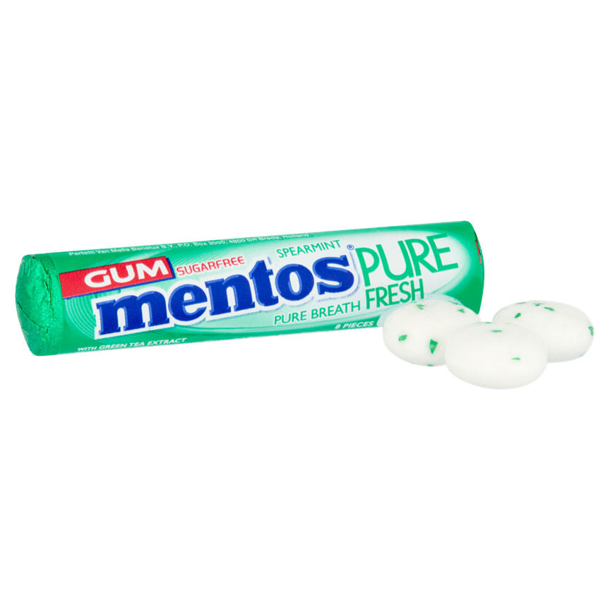 Mentos Gum Pure Fresh Spearmint Sugar Free Chewing Gum Roll 8 Pieces Snacks & Confectionery ASDA   