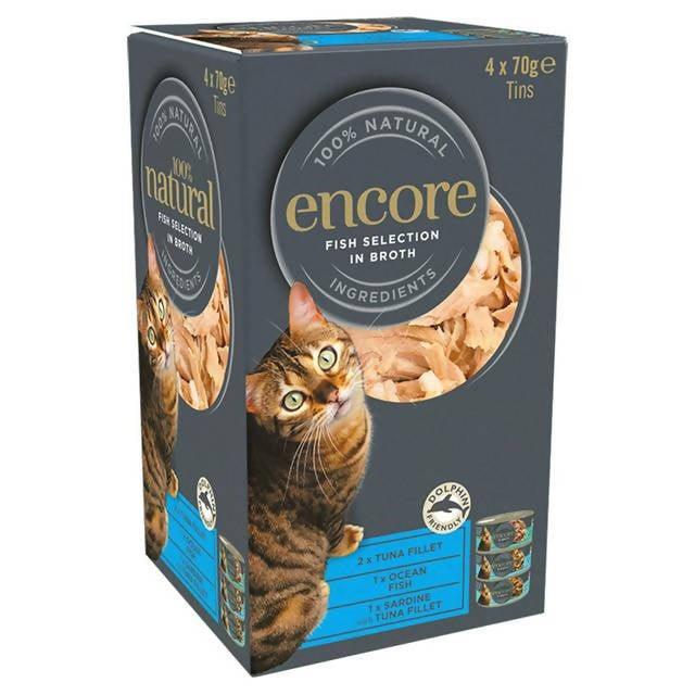 Encore Natural Fish Selection In Broth Cat Tins 4x70g Cat cans & tins Sainsburys   