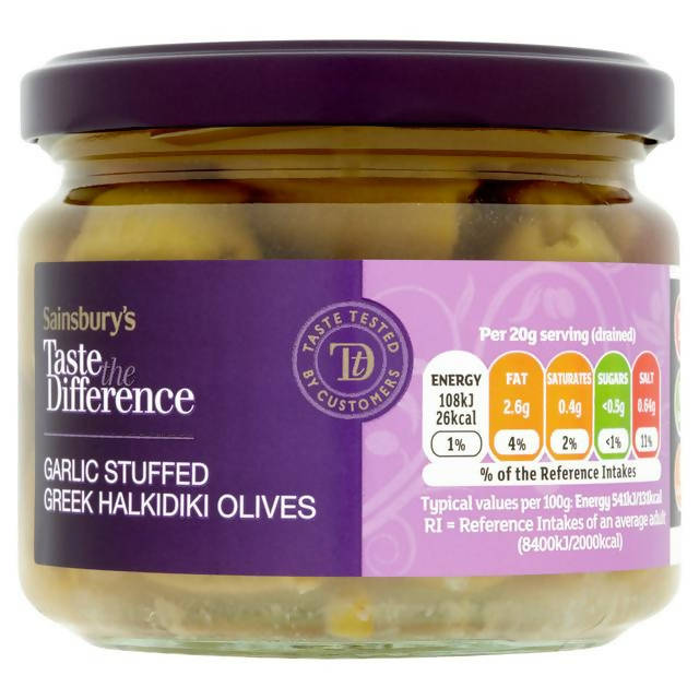 Sainsbury's Garlic Stuffed Greek Olives, Taste the Difference 285g (160g*) Olives & antipasti Sainsburys   