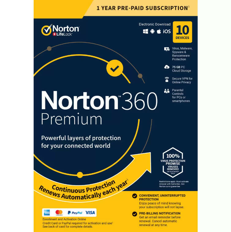 Norton 360 Premium 2022, Antivirus Software for 10 Device and 1 Year Subscription with Automatic Renewal