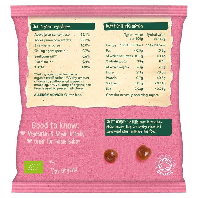 Organix Strawberry & Apple Organic Gummies, 12 mths+ Food Cupboard M&S   